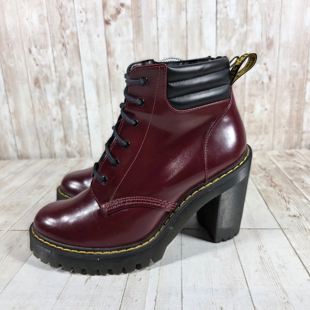 Dr. Martens Persephone Cherry Red Leather Heeled Lace Up Boots Womens 8 - Picture 2 of 8
